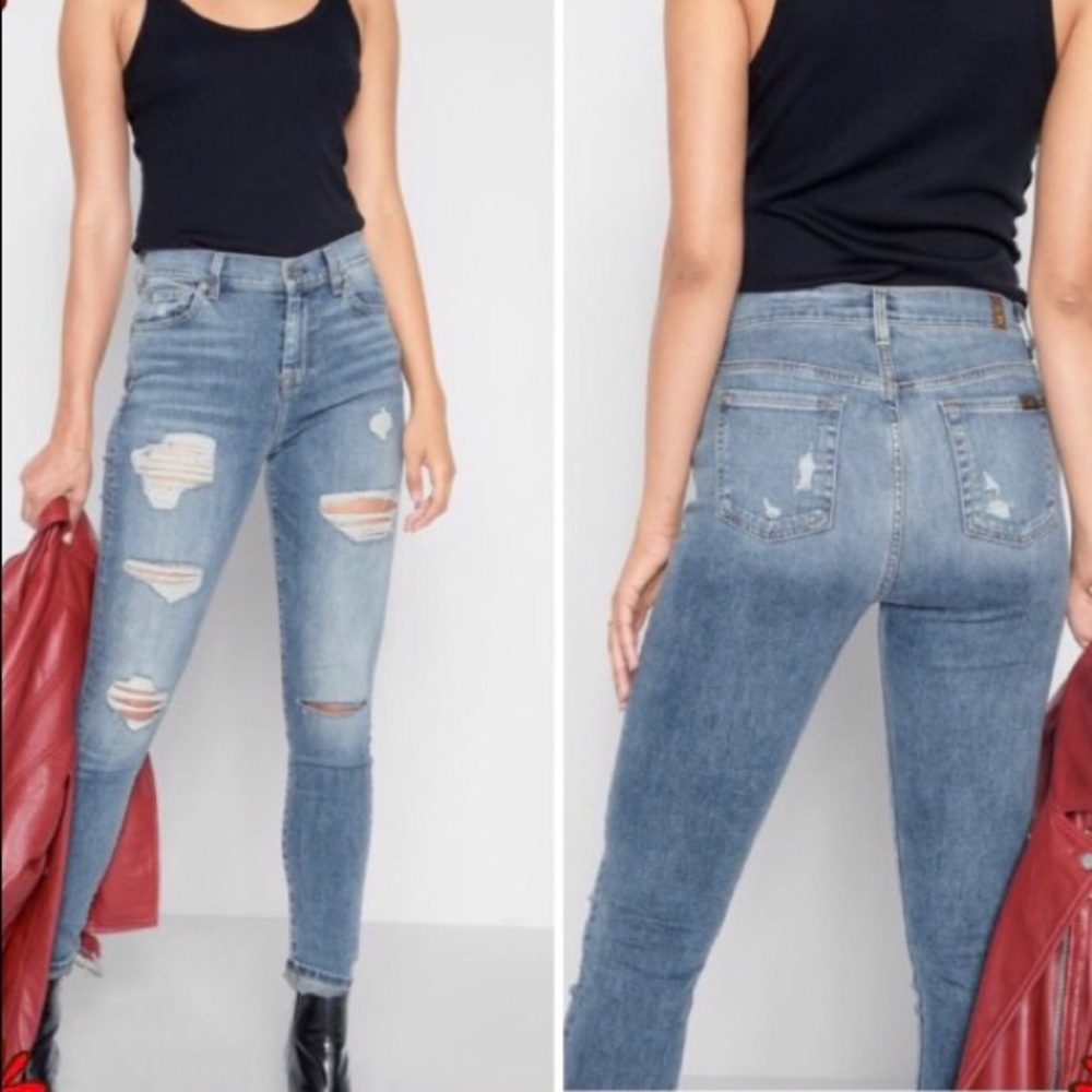 7FAM Distressed High Waist Super Skinny